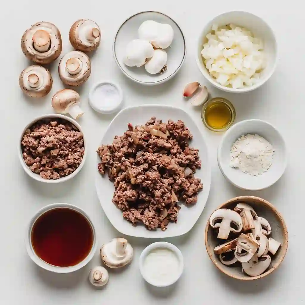 How to Make Creamy Ground Beef Stroganoff in Just 35 Minutes 3 Ground Beef Stroganoff Ingredients Flat Lay