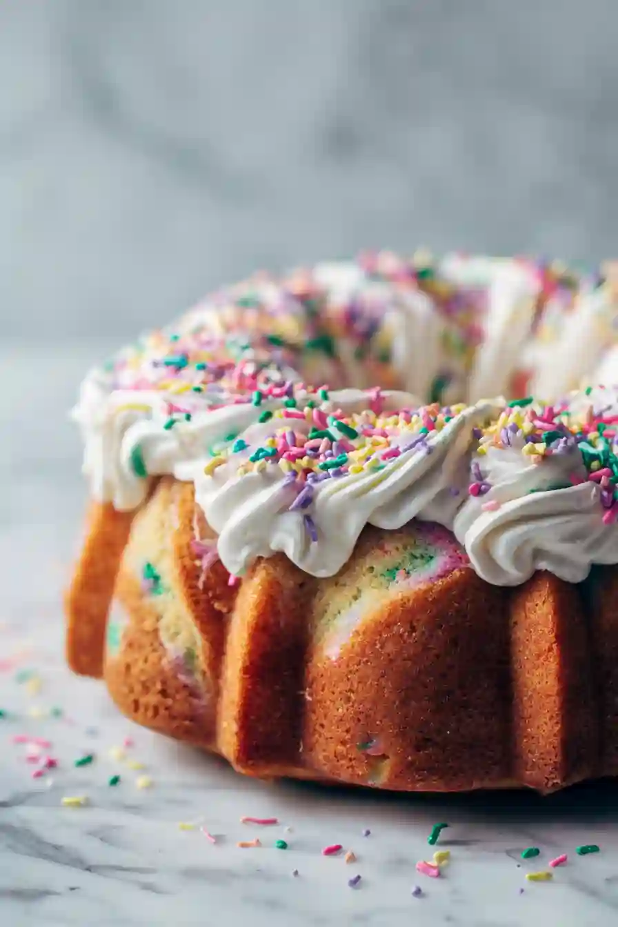 Nothing Bundt Cake Confetti Cake 2 Colorful Funfetti Bundt cake with cream cheese frosting and sprinkles