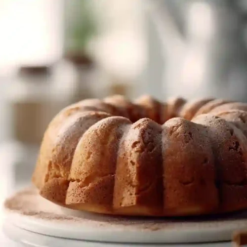 Homemade Snickerdoodle bundt cake with cinnamon sugar topping on a white background