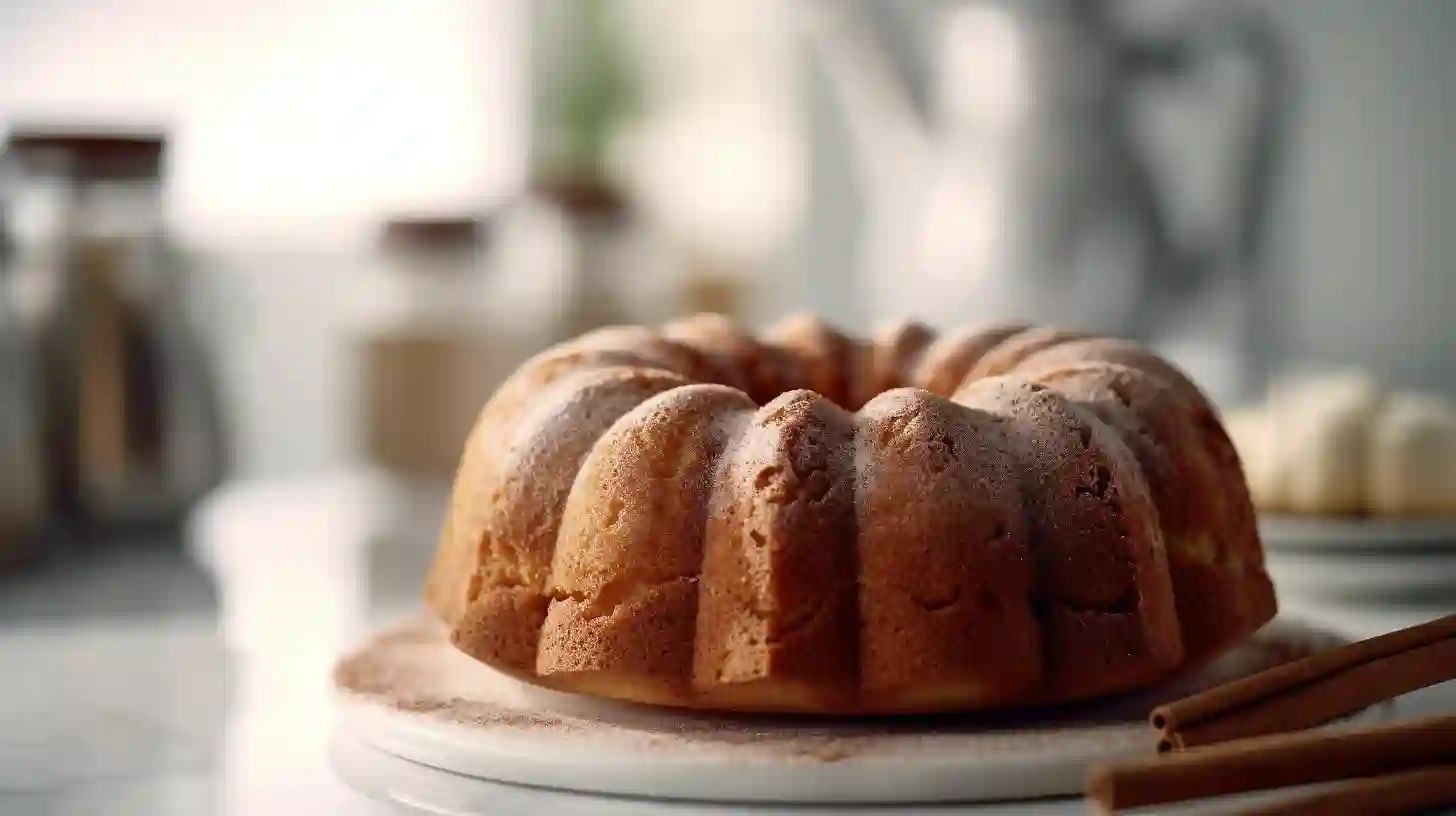 Homemade Snickerdoodle bundt cake with cinnamon sugar topping on a white background