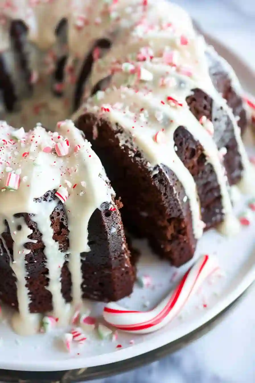 Chocolate Peppermint Bundt Cake 2 Chocolate peppermint bundt cake topped with cream cheese frosting and crushed candy canes