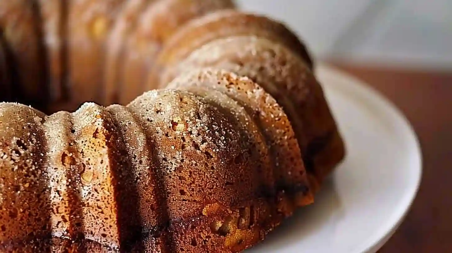 21 Nothing Bundt Cake Copycat Recipes (Super Moist + Bakery Style) 4 Close-up of a homemade Apple Cinnamon Bundt Cake on a white plate