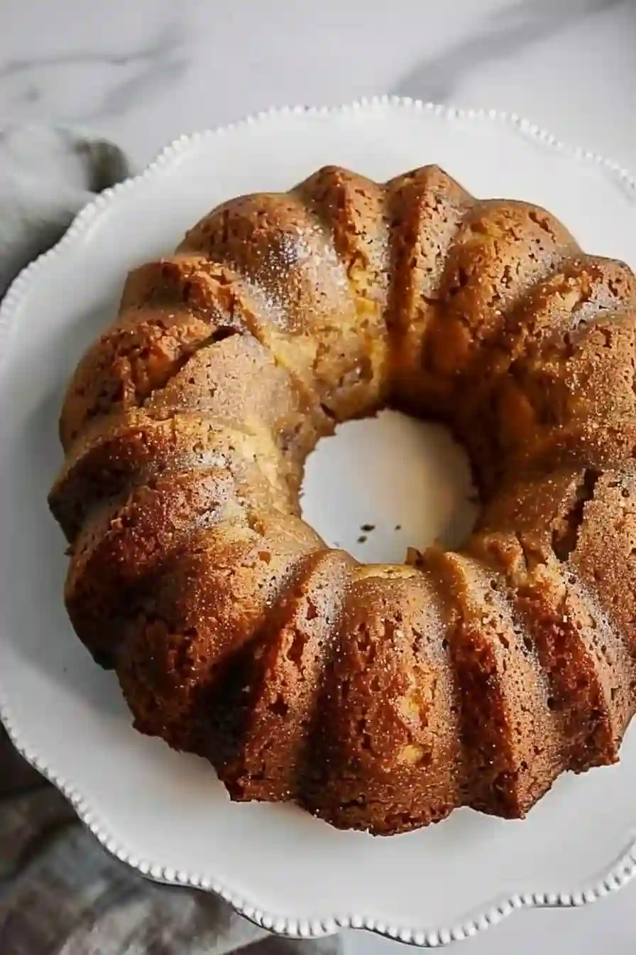Apple Cinnamon Bundt Cake - Soft, Moist & Full of Fall Flavor 2 Homemade Apple Cinnamon Bundt Cake on white plate, golden brown and perfectly baked