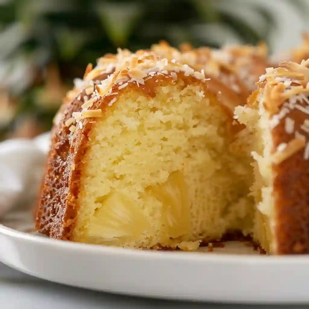 Coconut Pineapple Bundt Cake Slice