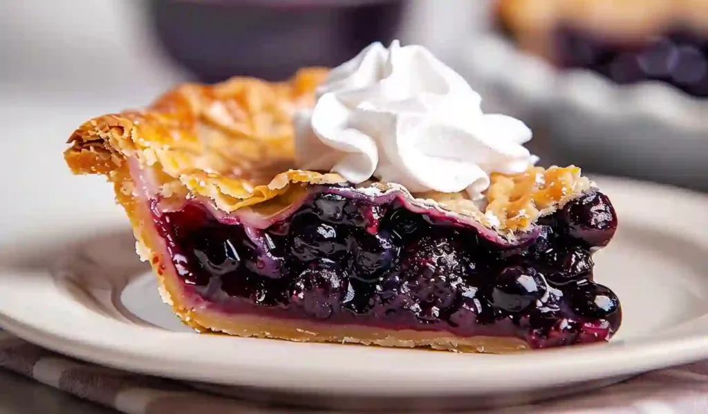 Blueberry Pie Slice with Whipped Cream