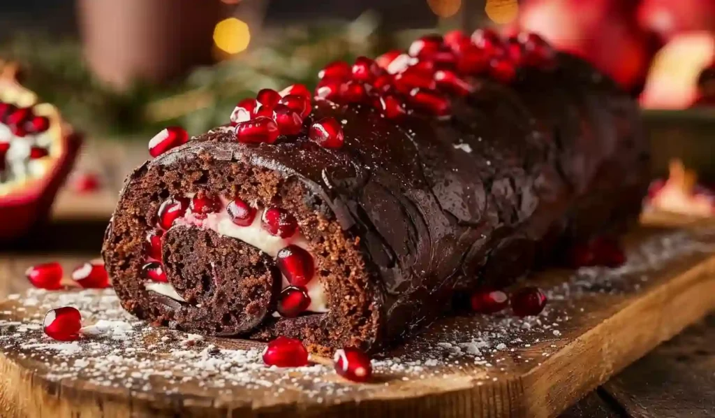 Buche de Noel au chocolat et creme de grenade