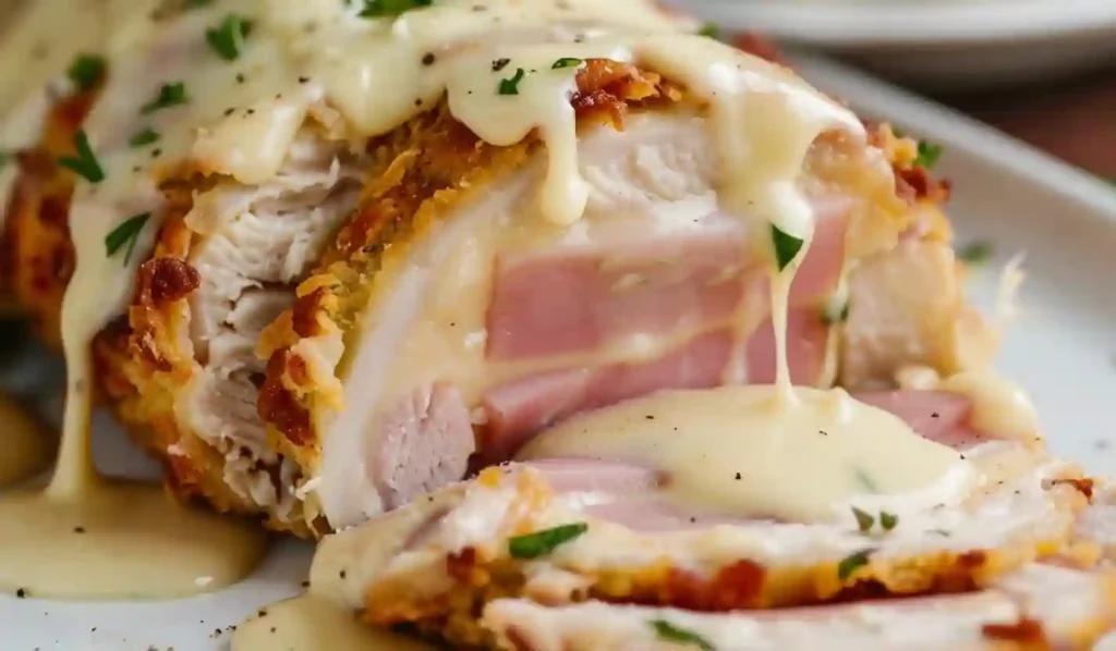 Chicken Cordon Bleu – Extra Close Up Slice with Creamy Sauce