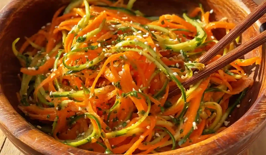 Cucumber Carrot Salad – Close Up in Wooden Bowl