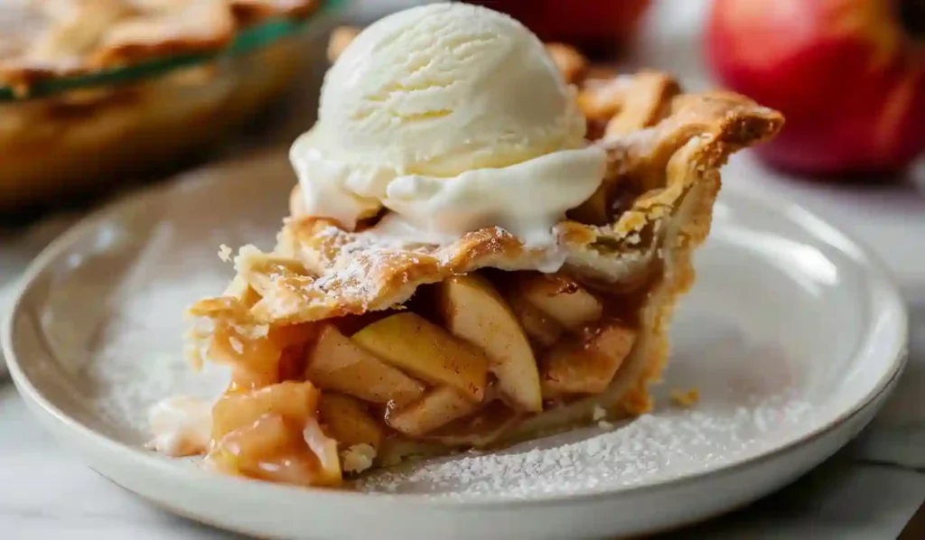 Homemade Apple Pie Slice with Vanilla Ice Cream