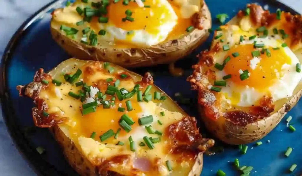 Twice Baked Loaded Potatoes with Egg and Cheese