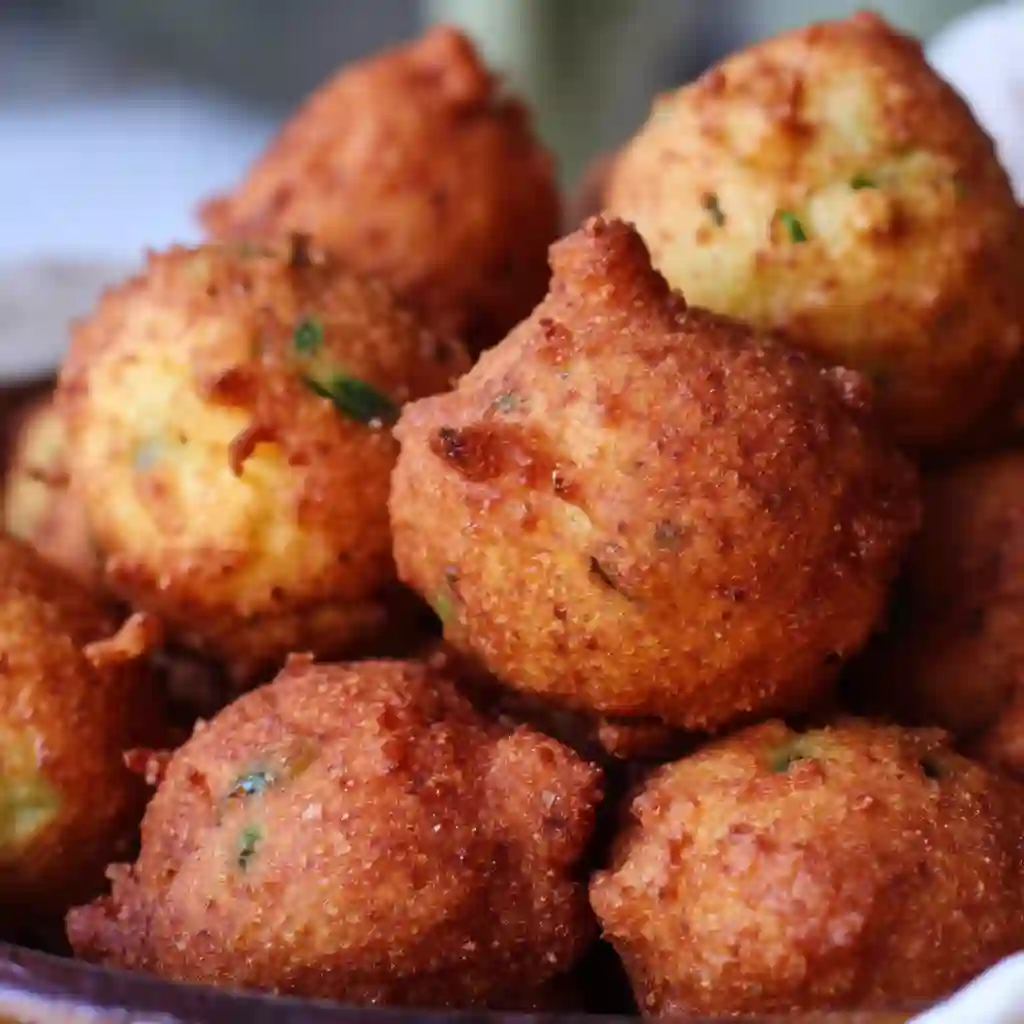 Cozy Southern Hush Puppies Recipe for a Warm, Comforting Family Bite 3 Freshly fried hush puppies with golden crust served in a bowl close-up