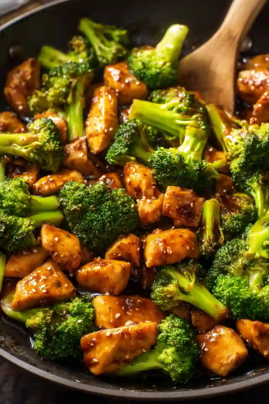 Chicken and Broccoli Stir Fry – A Cozy, Protein-Packed Weeknight Dinner 2 Vertical close-up chicken and broccoli stir fry with glossy sauce