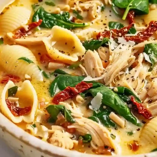 Marry Me Chicken Soup – A Creamy Cozy Dinner That Feels Like Pure Comfort 3 Creamy Marry Me Chicken Soup with pasta shells, shredded chicken, spinach and sun-dried tomatoes in a rich parmesan broth