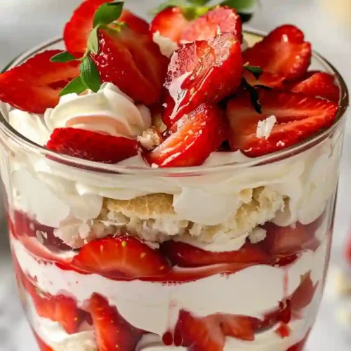 Strawberry Eton Mess – A Light, Creamy Homemade Dessert for Cozy Gatherings 3 Strawberry Eton mess layered with whipped cream, meringue and fresh strawberries in a glass dessert cup