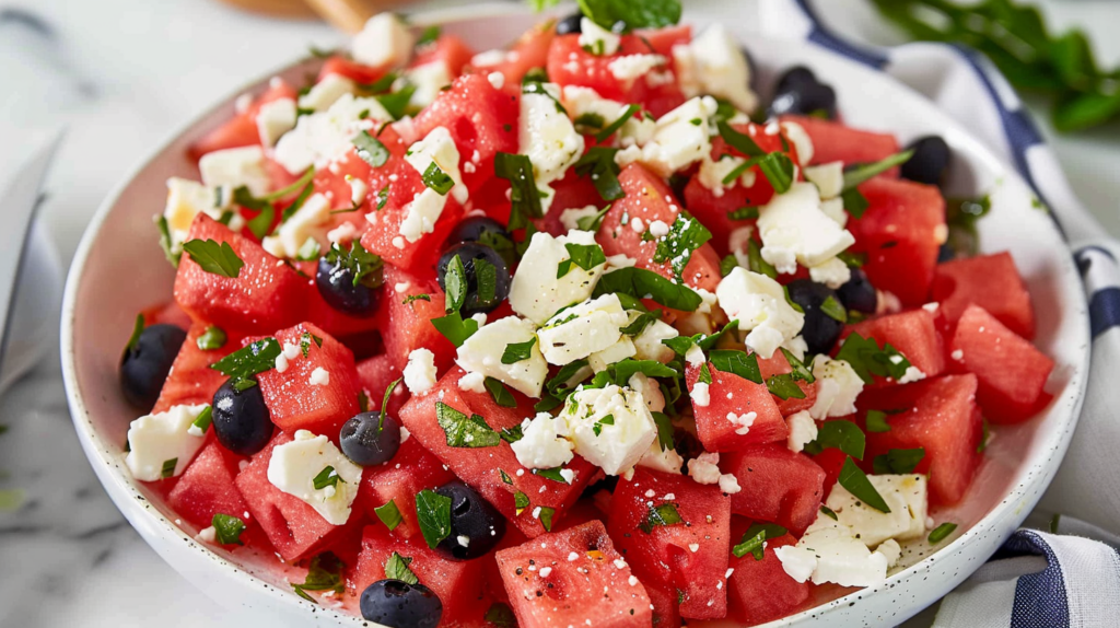 Fresh Watermelon Feta Salad with Honey Lime Dressing