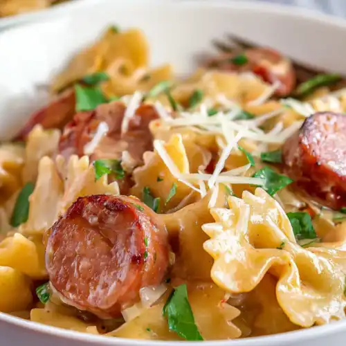 One Pot Cheesy Smoked Sausage Pasta That's Ready in 30 Minutes