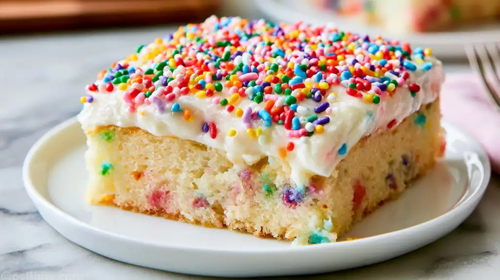 Sheet Pan Vanilla Birthday Cake with Summer Sprinkles (So Easy & Crowd-Pleasing!)