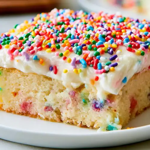 Sheet Pan Vanilla Birthday Cake with Summer Sprinkles (So Easy & Crowd-Pleasing!)