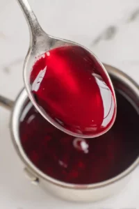 Greek Yogurt with Cherry Spoon Sweets 13 Glossy cherry syrup lightly coating a silver spoon while remaining smooth and pourable.