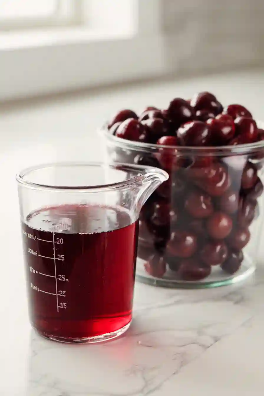 Greek Yogurt with Cherry Spoon Sweets 4 Measuring the Reserved Cherry Juice