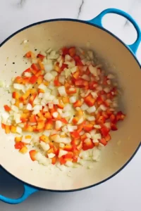 Sweet Potato Black Bean Chili 9 Sauteing Onion and Red Bell Pepper