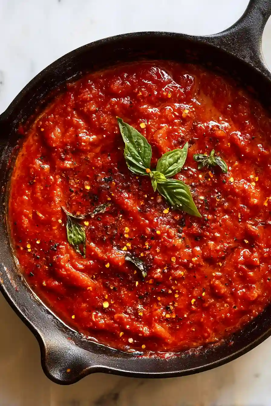 Skillet Chicken With Tomatoes, Pancetta and Mozzarella 6 Simmering the Tomato and Basil Sauce
