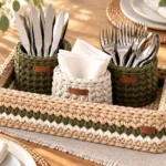 Handmade crochet cutlery organizer set for a cozy kitchen