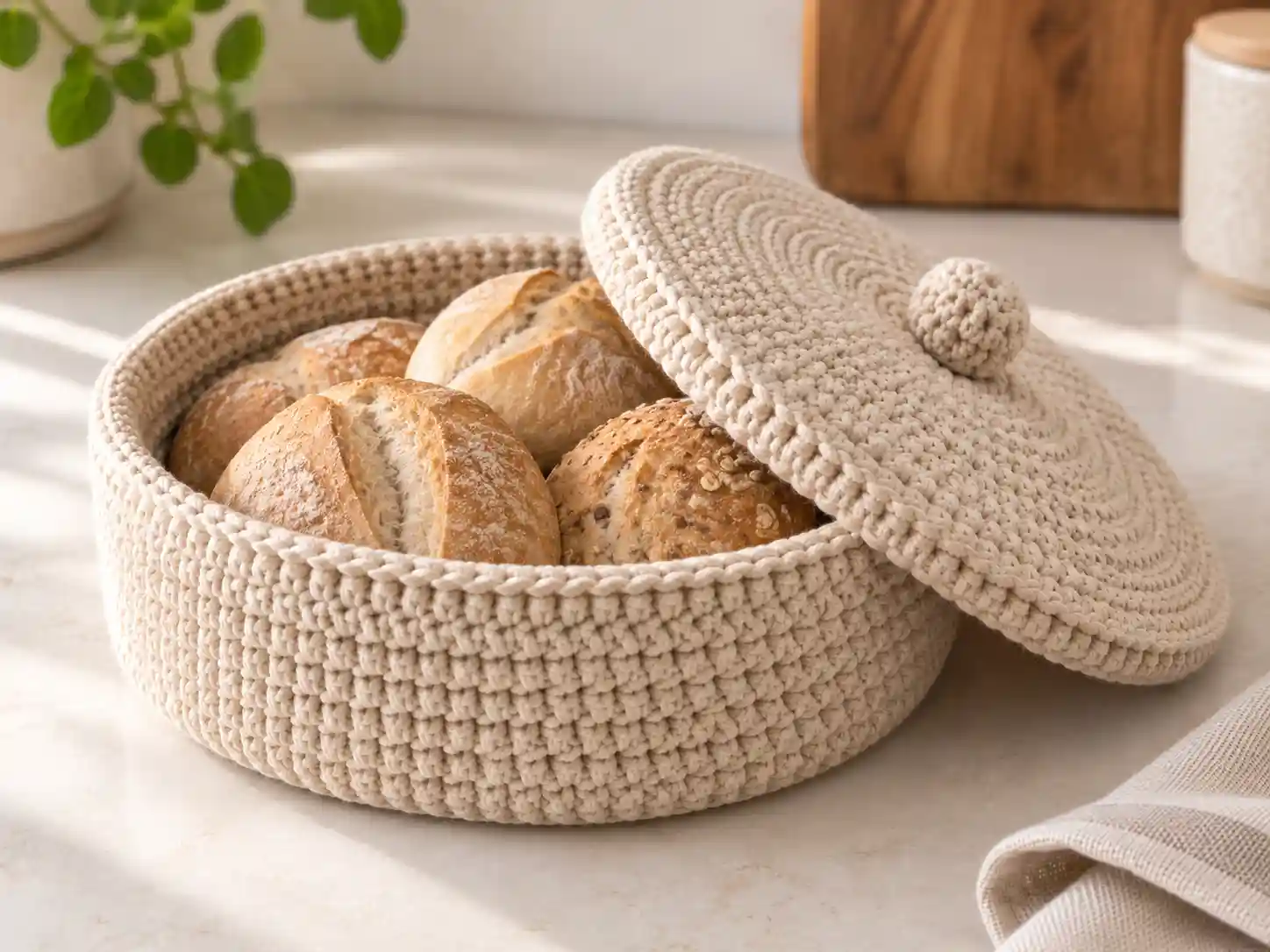 crochet tortilla warmer basket with lid compressed