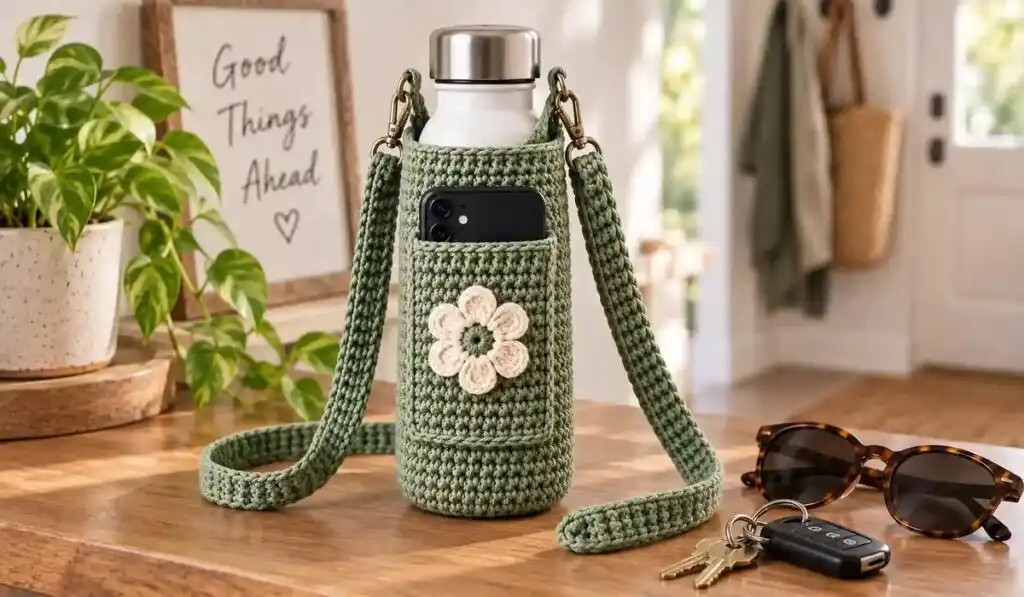 crochet water bottle carrier worn walking