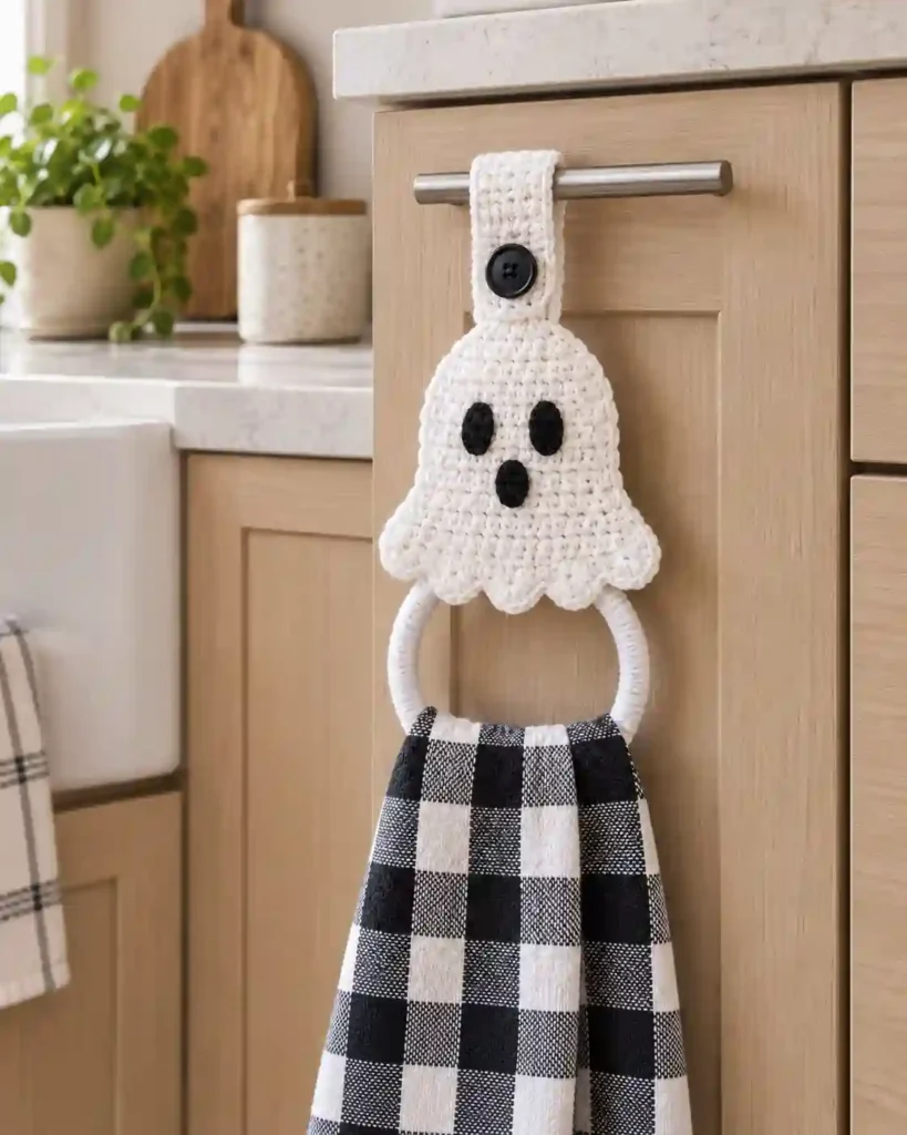 Ghost Kitchen Towel Holder Crochet Pattern: A Cute Halloween Kitchen Project 5 ghost kitchen towel holder oven handle compressed
