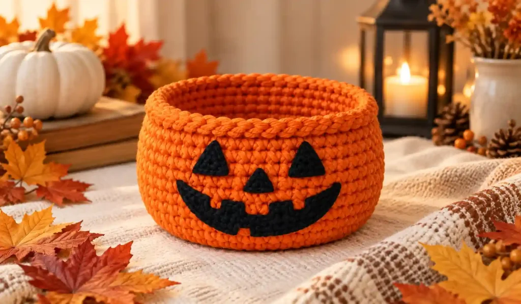 halloween candy bowl crochet basket autumn decor compressed