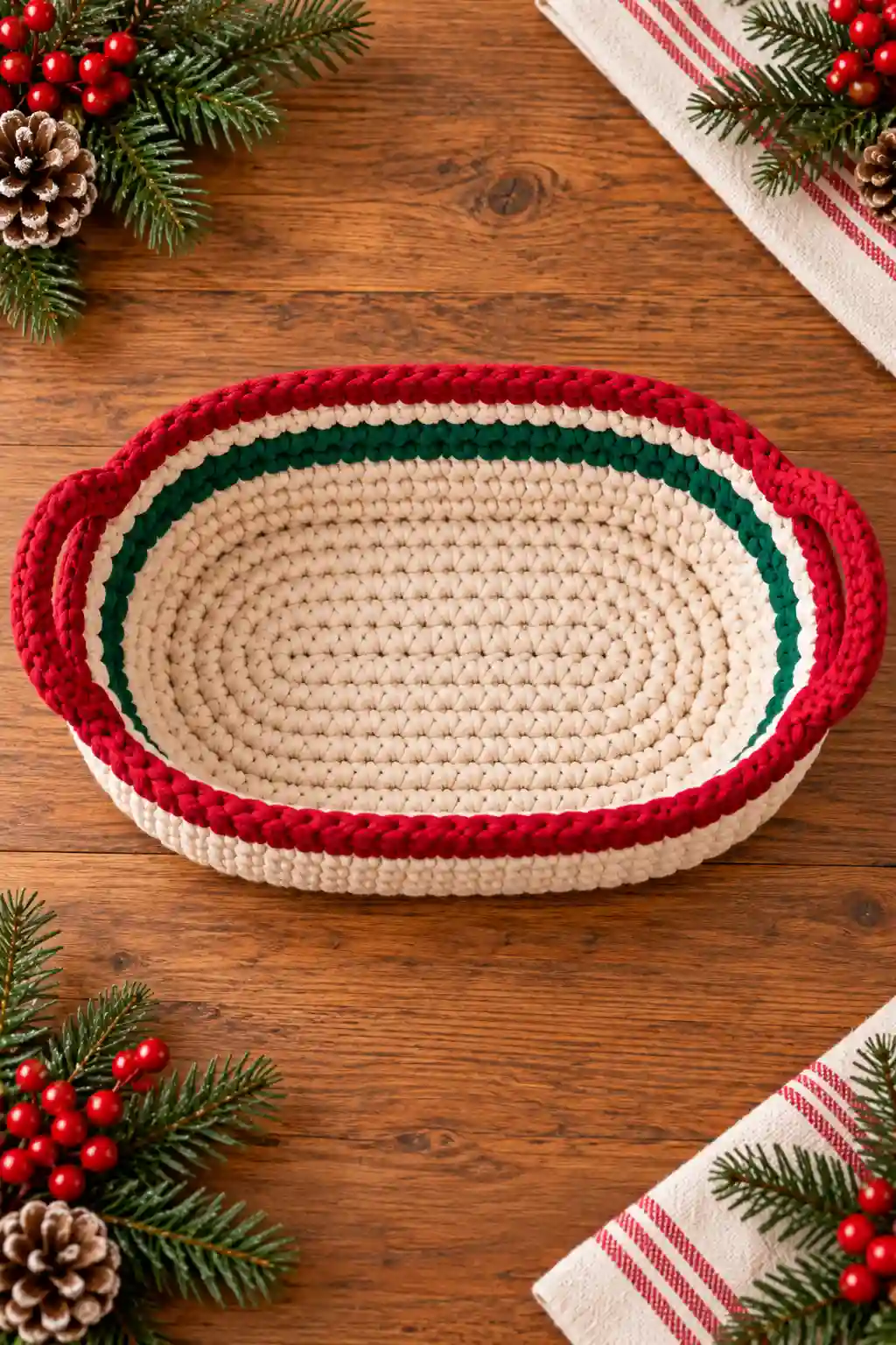 Christmas Crochet Bread Basket Pattern for Holiday Hosting 3 crochet christmas bread basket in use compressed
