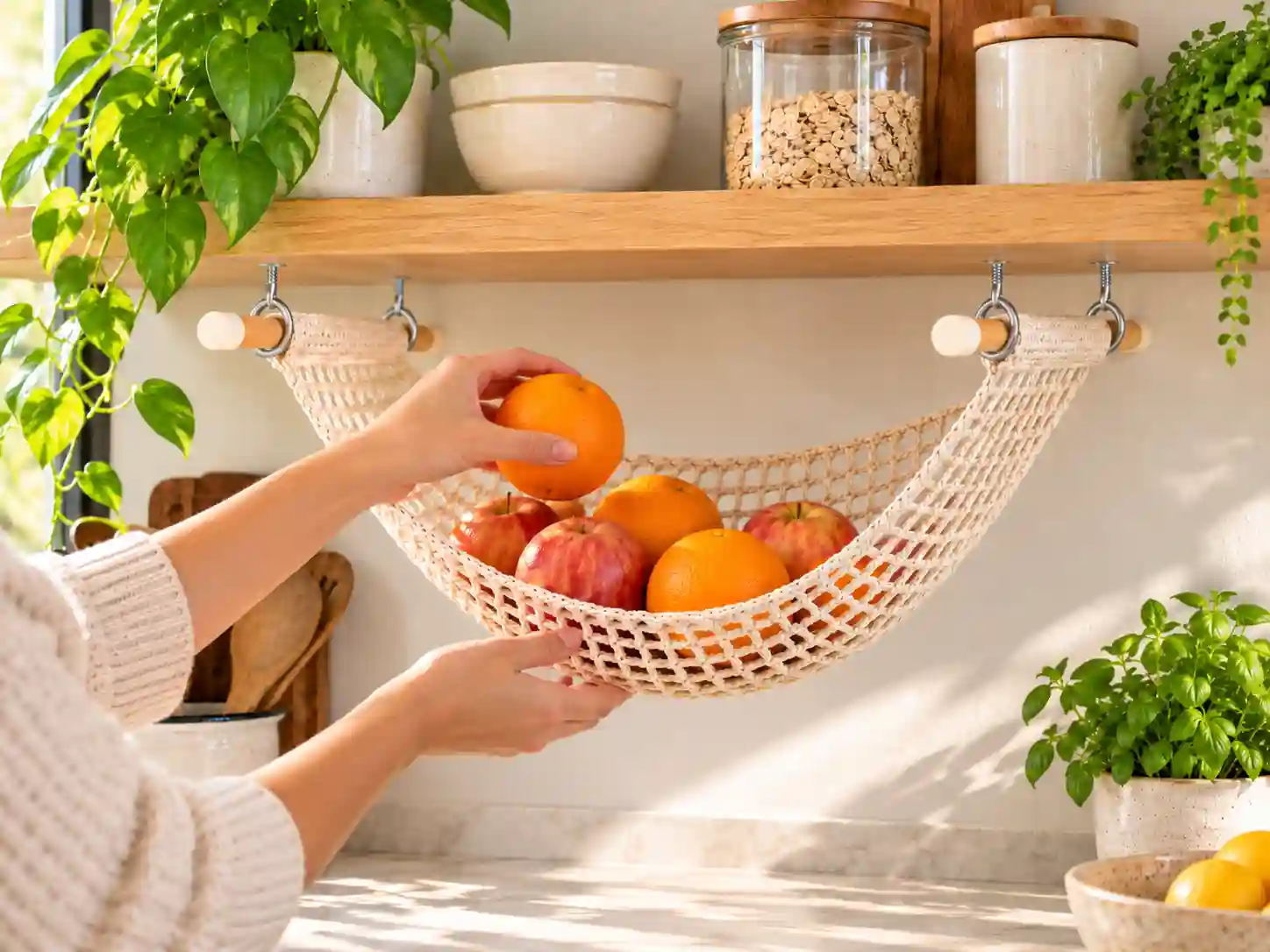 crochet fruit hammock side view compressed