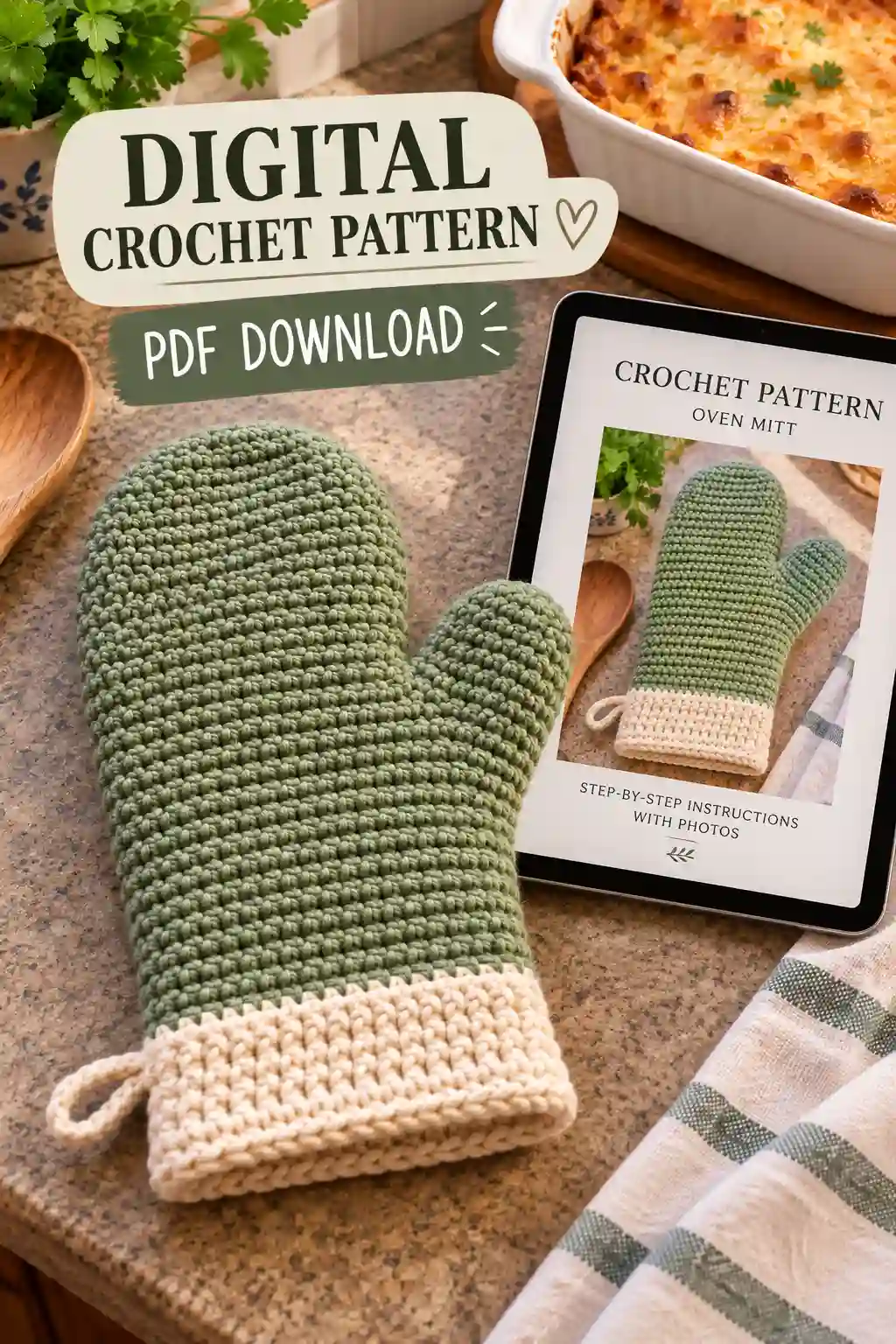 Crochet Oven Mitt Pattern PDF – A Cozy Handmade Kitchen Project 4 Digital crochet oven mitt pattern PDF download preview