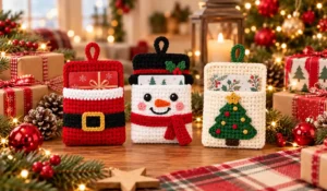 handmade christmas gift card holders crochet set